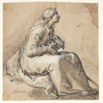 Siedząca kobieta zwrócona w prawo, w postawie modlitewnej pokory autorstwa Abraham Bloemaert
