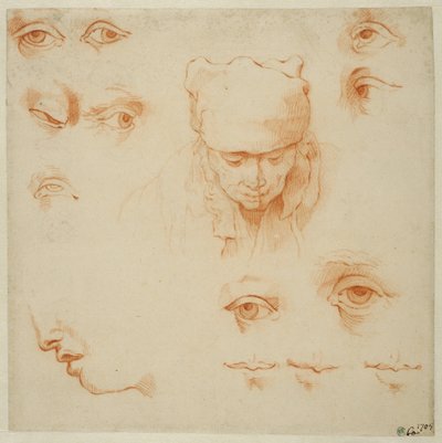Głowa starej kobiety oraz studia oczu i ust autorstwa Abraham Bloemaert