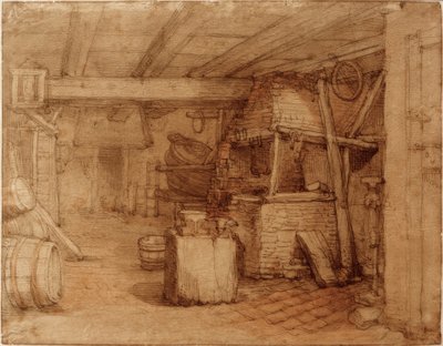 Wnętrze kuźni lub bednarki autorstwa Abraham Bloemaert