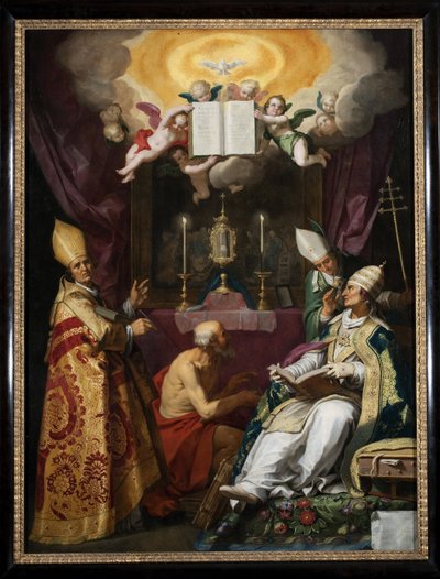 "Czterej Ojcowie Kościoła" Reprezentacja św. Ambrożego z Mediolanu, św. Augustyna z Hippony, św. Grzegorza Wielkiego i św. Hieronima - Obraz Abrahama Bloemaerta (1566-1651) autorstwa Abraham Bloemaert