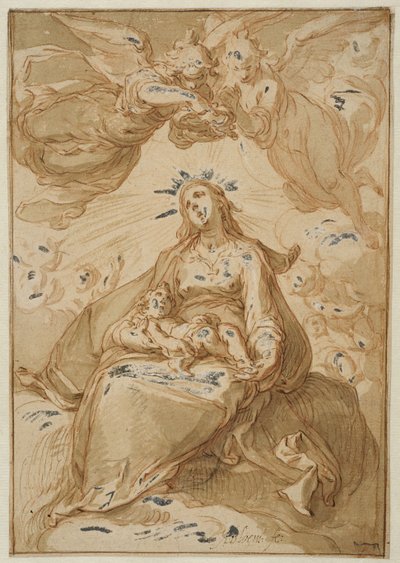 Madonna z Dzieciątkiem, koronowana przez anioły autorstwa Abraham Bloemaert