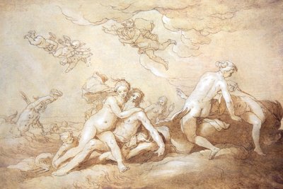 Neptun i Amfitryta (pióro i tusz) autorstwa Abraham Bloemaert