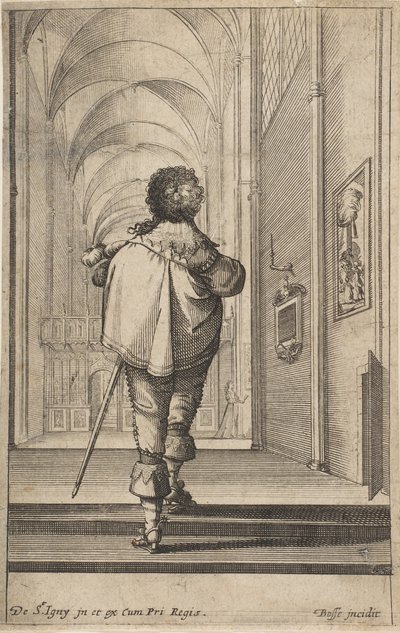 Dżentelmen widziany od tyłu wchodzącego do kościoła, ca. 1629. autorstwa Abraham Bosse