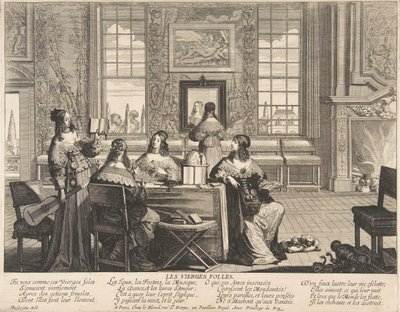 Rozmowa Głupich Dziewic, ca. 1635. autorstwa Abraham Bosse