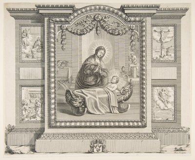 Narodzenia Pańskiego ze scenami Zwiastowania, Adoracji pasterzy, Krucy..., 1620-76. autorstwa Abraham Bosse