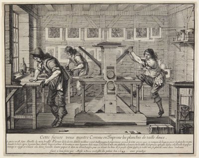 Druk płyt miedzianych (Drukarz wklęsłodrukowy) autorstwa Abraham Bosse