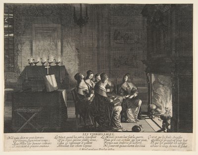Mądre panny odpoczywają w oczekiwaniu na przybycie męża, ok. godz. 1635. autorstwa Abraham Bosse