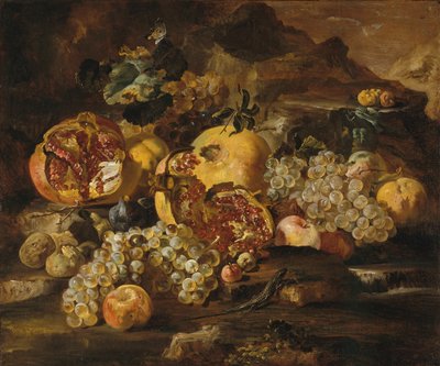 Granaty i inne owoce w krajobrazie. autorstwa Abraham Brueghel