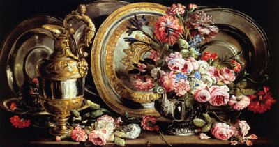 Martwa natura ze srebrem i kwiatami, autorstwa Abrahama Brueghela (1631-1697), olej na desce autorstwa Abraham Brueghel