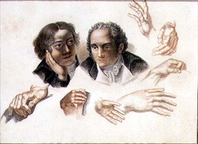 Studia głów i rąk dwóch dżentelmenów autorstwa Abraham Constantin