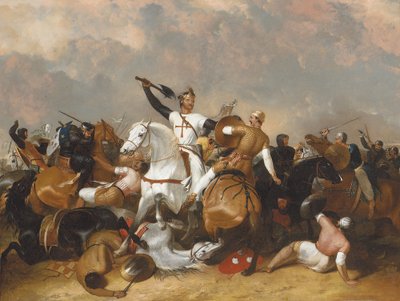 Ryszard I w bitwie pod Ascolan (olej na płótnie) autorstwa Abraham Cooper