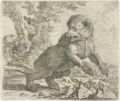 Niedźwiedź zaatakowany przez psy Różne zwierzęta (tytuł serii) autorstwa Abraham Danielsz. Hondius