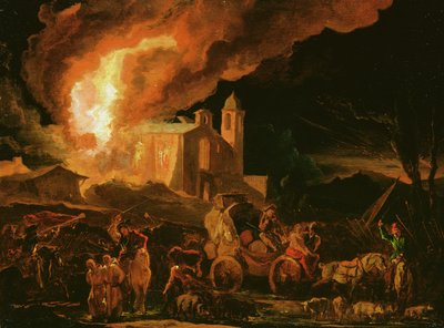 Żołnierze plądrują płonący klasztor (olej na desce) autorstwa Abraham Danielsz. Hondius