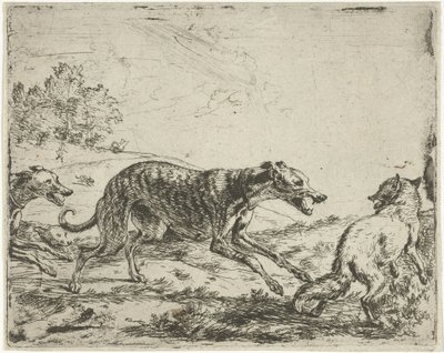 Lis i trzy psy autorstwa Abraham Danielsz. Hondius