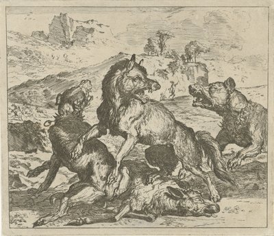 Wilk zaatakowany przez psy Różne zwierzęta (tytuł serii) autorstwa Abraham Danielsz. Hondius