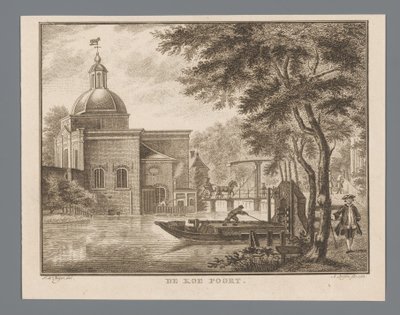 Widok Koepoort w Leiden Krowa Brama (tytuł na obiekcie) autorstwa Abraham Delfos