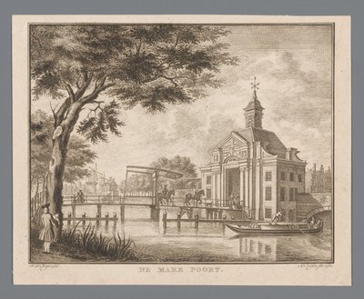 Widok na Marepoort w Leiden Brama Mare (tytuł na obiekcie) autorstwa Abraham Delfos