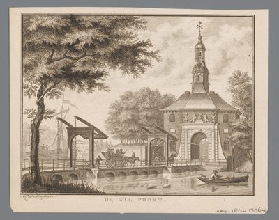 Widok na Zijlpoort w Leiden Brama Żyla (tytuł na obiekcie) autorstwa Abraham Delfos