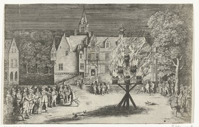 Ognisko przy wizycie księżnej Marii Henrietty z księciem Willemem III w Bredzie, 1653 autorstwa Abraham Dircksz. Santvoort