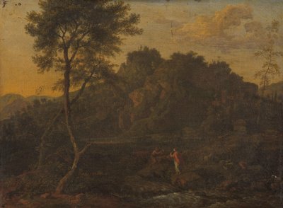 Nimfa i pasterz tworzący muzykę w krajobrazie autorstwa Abraham Genoels (attributed to)