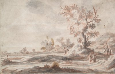 Krajobraz ze starym drzewem i figurami autorstwa Abraham Genoels