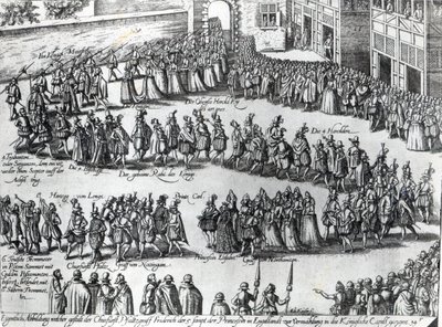 Procesja na ślub Fryderyka V, elektora palatyna i księżnej Elżbiety, ok. 1613 autorstwa Abraham Hogenberg