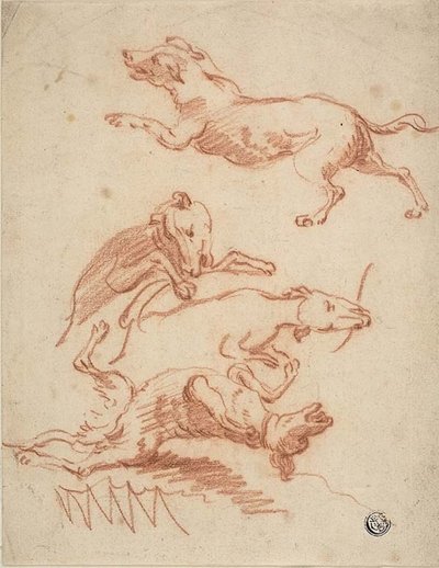 Szkice skaczących psów autorstwa Abraham Hondius