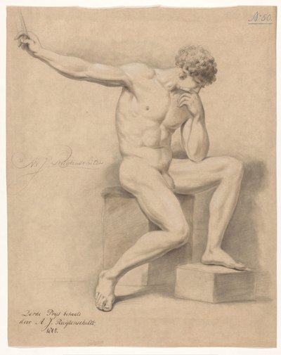 Siedzący mężczyzna nago, widok z przodu (3. nagroda 1805) autorstwa Abraham Johannes Ruytenschildt