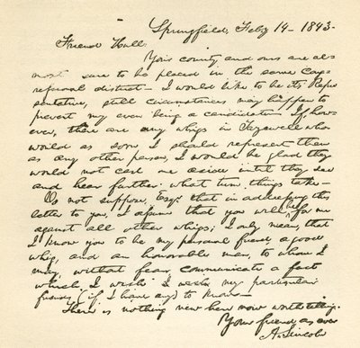 List Abrahama Lincolna do Alden Hall z dnia 14 lutego 1843 r. autorstwa Abraham Lincoln