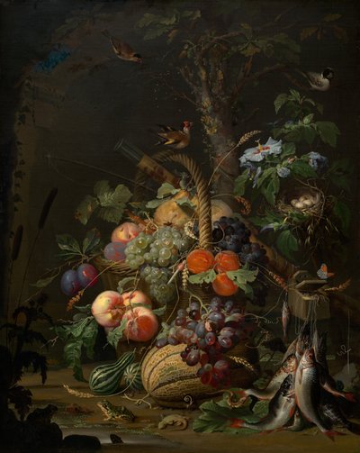 Martwa natura z owocami, rybami i gniazdem 1675. autorstwa Abraham Mignon
