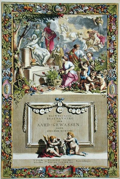 Strona tytułowa z „Dokładnego opisu upraw” Abrahama Muntinga (1626-83), wydanej w 1666 r. (kolorowa grawerunek) autorstwa Abraham Munting