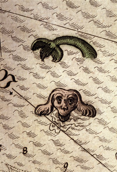 Morski potwór ma głowę psa i ciało ryby. Fragment mapy w „Theatrum Orbis Terrarum” Abrahama Orteliusa, Antwerpia 1584. autorstwa Abraham Ortelius