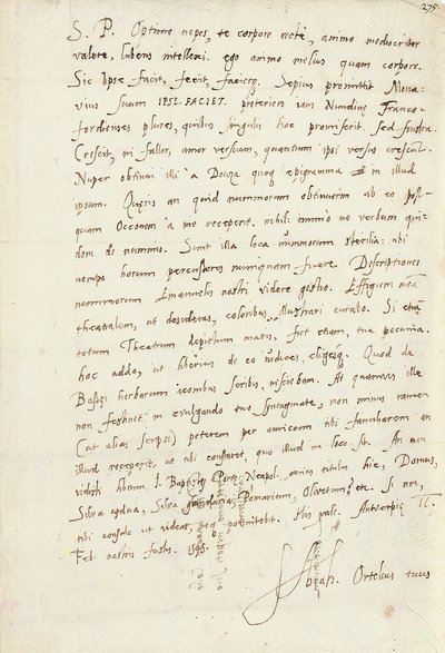 List z autografem podpisany do swojego siostrzeńca, Jacoba Cool (Jacobus Colius), Antwerpia, 2 lutego 1595 (pióro i atrament na papierze) autorstwa Abraham Ortelius