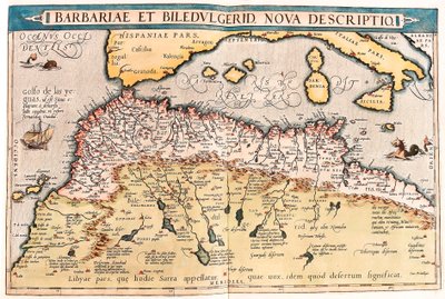 Barbaria i Biledulgerid Mapa geograficzna północnej Afryki z „Theatrum Orbis Terrarum” Abrahama Orteliusa (Oertel, Ortell lub Ortel autorstwa Abraham Ortelius