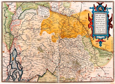 Mapa geograficzna terytorium na południe od Holandii Germanic (Kempeland) zaczerpnięta z „Theatrum Orbis Terrarum” przez Abrahama Orteliusa (Oertel, Ortell lub Ortel autorstwa Abraham Ortelius