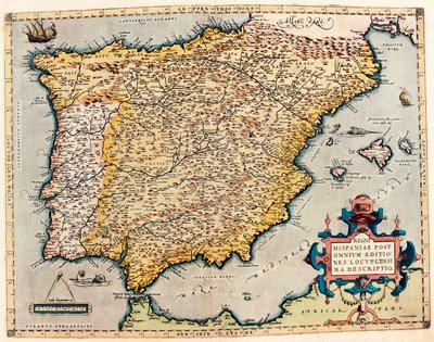 Opis Hiszpanii. Mapa geograficzna z "Theatrum Orbis Terrarum" Abrahama Orteliusa (1527-1598) autorstwa Abraham Ortelius
