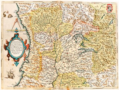 Ducatus Mediolanensis, Granice i Regiony Świata Mapa geografii księcia Mediolanu z „Theatrum Orbis Terrarum” Abrahama Orteliusa (Oertel, Ortell lub Ortel autorstwa Abraham Ortelius