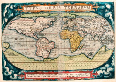 Mapa Ziemi (Mapa Świata) Mapa geograficzna z „Theatrum Orbis Terrarum” autorstwa Abrahama Orteliusa (1527-1598) autorstwa Abraham Ortelius