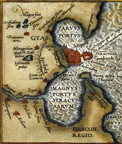 Dawny port Syrakuzy (Sycylia) - w „Atlasie” autorstwa Abrahma Orteliusa autorstwa Abraham Ortelius