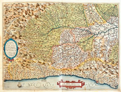 Francja (region: Rodan-Alpy, Prowansja-Alpy-Lazurowe Wybrzeże), Włochy (region: środkowo-zachodnia Liguria, Piemont, zachodnia Lombardia, zachodnia Emilia-Romania) autorstwa Abraham Ortelius