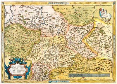 Niemcy (Kraj związkowy: Dolna Saksonia, Saksonia-Anhalt, Brandeburgia, Berlin, Hesja, Turyngia, Saksonia, Bawaria), Republika Czeska (Region: Liberec, Czechy Środkowe, Praga, Ústí nad Labem, Pilzno, Karlowe Wary) autorstwa Abraham Ortelius