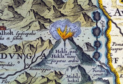 Wulkan Hekla na Islandii. Atlas Abrahama Orteliusa, Amsterdam 1588 autorstwa Abraham Ortelius