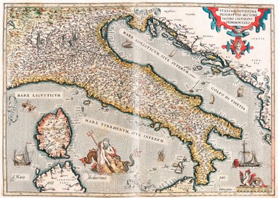 Ostatni opis Włoch autorstwa Jacoba Castaldo Piedmontano Mapa geograficzna terytorium Włoch zaczerpnięta z „Theatrum Orbis Terrarum” autorstwa Abrahama Orteliusa (Oertel, Ortell lub Ortel autorstwa Abraham Ortelius