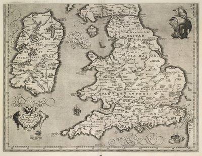 Mapa Anglii, Walii i Irlandii, Theatrvm Orbis Terrarvm Autor: Abraham Ortelius autorstwa Abraham Ortelius