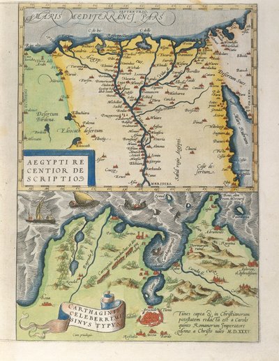 Mapa delty Nilu i starożytnego miasta Kartagina, z Teatru Orbis Terrarum autorstwa Abrahama Orteliusa autorstwa Abraham Ortelius