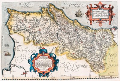 Portugalska mapa geograficzna terytorium Portugalii z „Theatrum Orbis Terrarum” autorstwa Abrahama Orteliusa (Oertel, Ortell lub Ortel autorstwa Abraham Ortelius