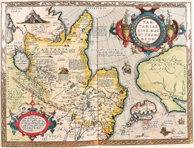 Tartar Wielkiego Królestwa Chami Mapa geograficzna terytorium tatarskiego z „Theatrum świata” Abrahama Orteliusa (Oertel, Ortell lub Ortel autorstwa Abraham Ortelius