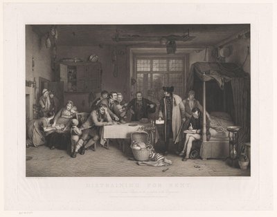 Trzeźwe wnętrze z mężczyznami, którzy przejmują majątek rodziny Zajęcie za czynsz (tytuł na obiekcie) autorstwa Abraham Raimbach