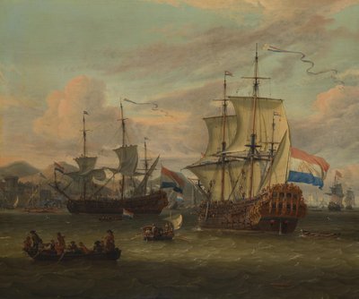 Holenderskie statki przybrzeżne w porcie nad Morzem Śródziemnym autorstwa Abraham Storck