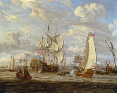 Piotr Wielki odwiedza statek Piotr i Paweł” autorstwa Abraham Storck